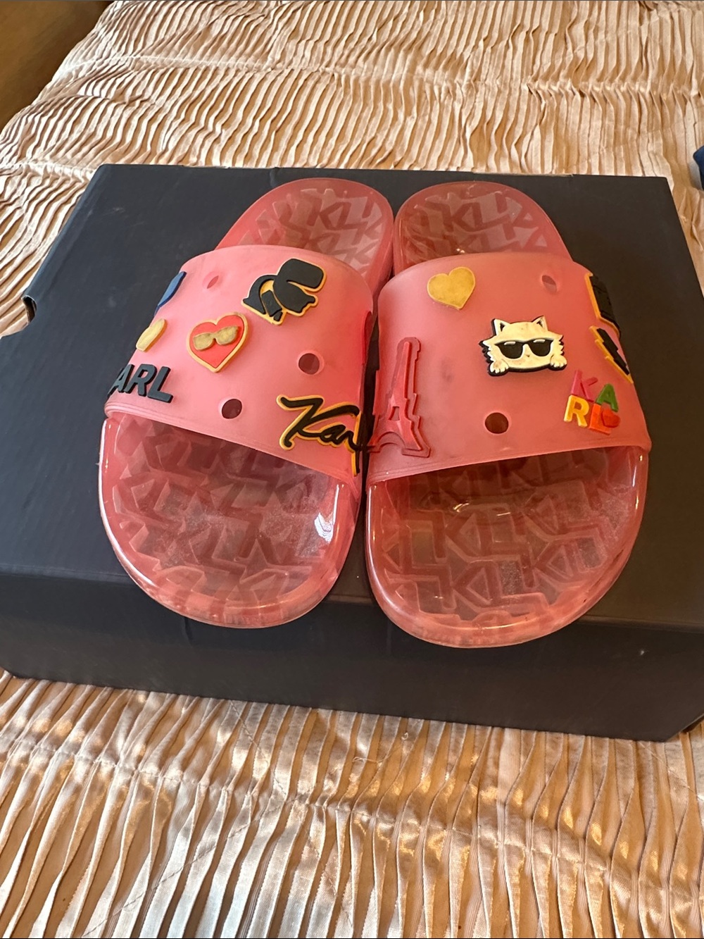 Karl Lagerfeld Kids Pink Jelly Slide Sandals with Icon Charms